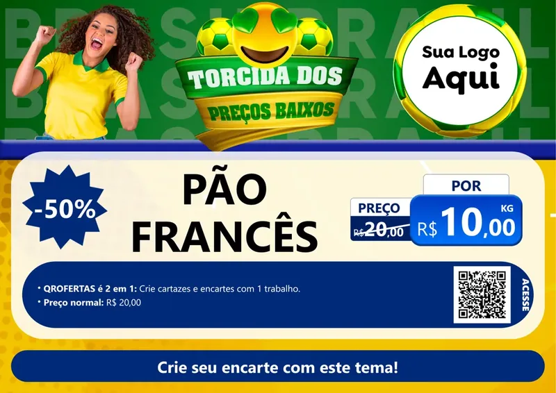 Modelo de Cartaz para Cartaz A4 Horizontal com o tema Torcida dos Preços Baixos - Copa para Padaria