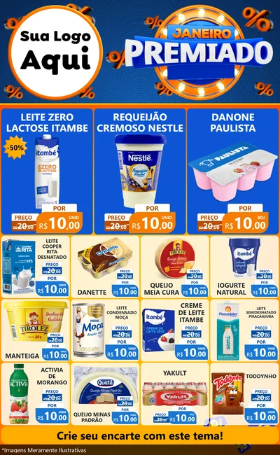 Modelo de Encarte para Encarte Grande com o tema Janeiro Premiado para Frios e Laticínios