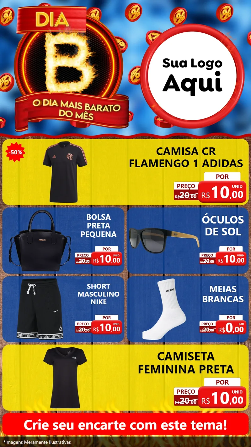 Modelo de TV para TV Vertical com o tema Dia B - O Dia Mais Barato Do Mês para Roupas e acessórios