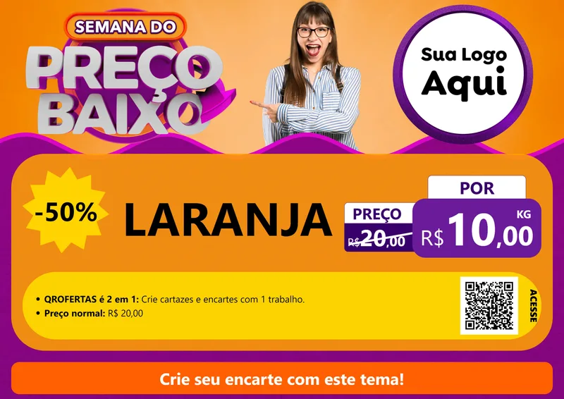 Modelo de Cartaz para Cartaz A4 Horizontal com o tema Semana do Preço Baixo para Hortifrúti