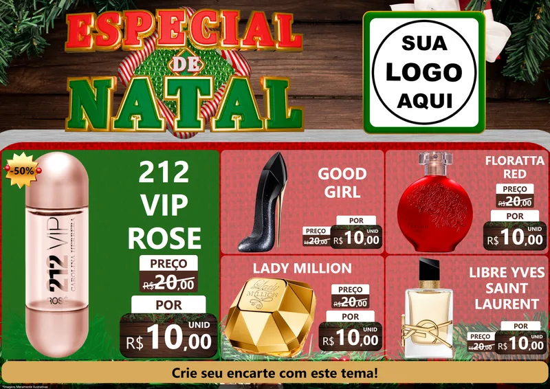 Modelo de Encarte para Encarte A4 Horizontal com o tema Especial de Natal para Perfumes