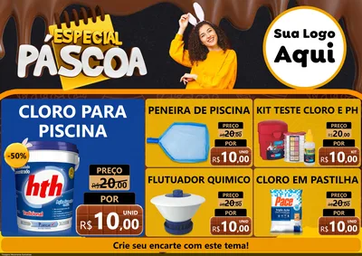 Modelo de Encarte para Encarte A4 Horizontal com o tema Especial Páscoa para Produtos para Piscina
