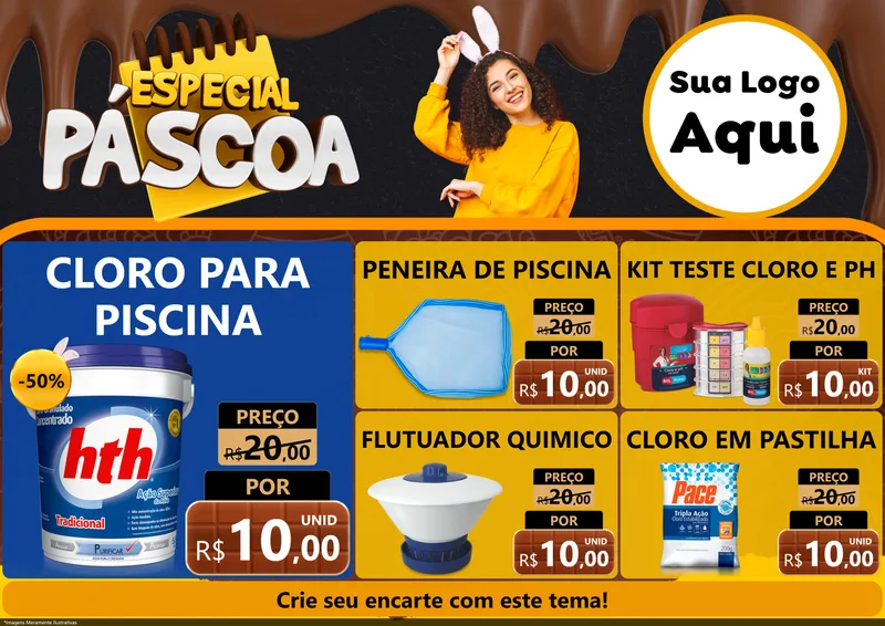 Modelo de Encarte para Encarte A4 Horizontal com o tema Especial Páscoa para Produtos para Piscina