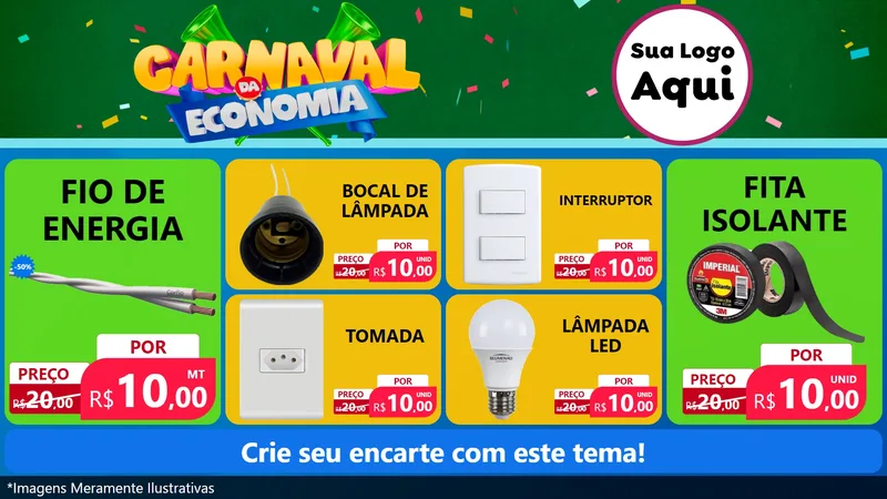 Modelo de TV para TV Horizontal com o tema Carnaval da Economia para Materiais Elétricos