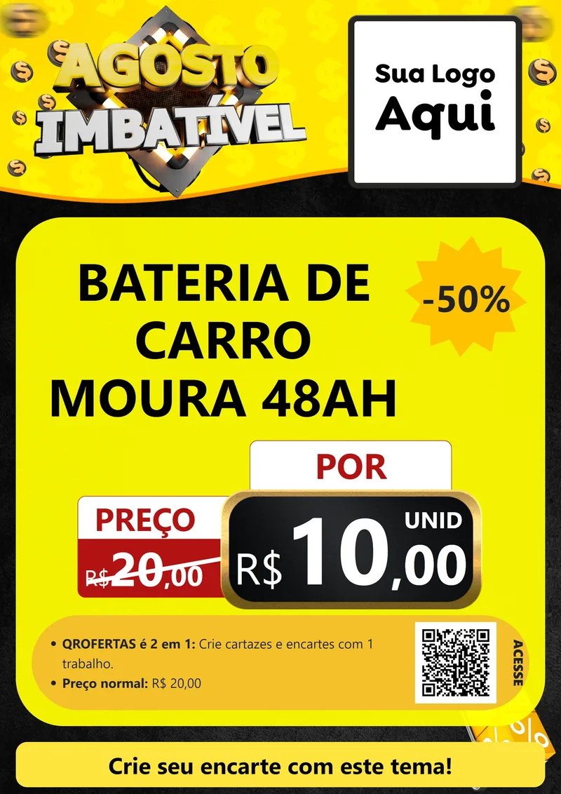 Modelo de Cartaz para Cartaz A4 Vertical com o tema Agosto Imbatível para Baterias Elétricas
