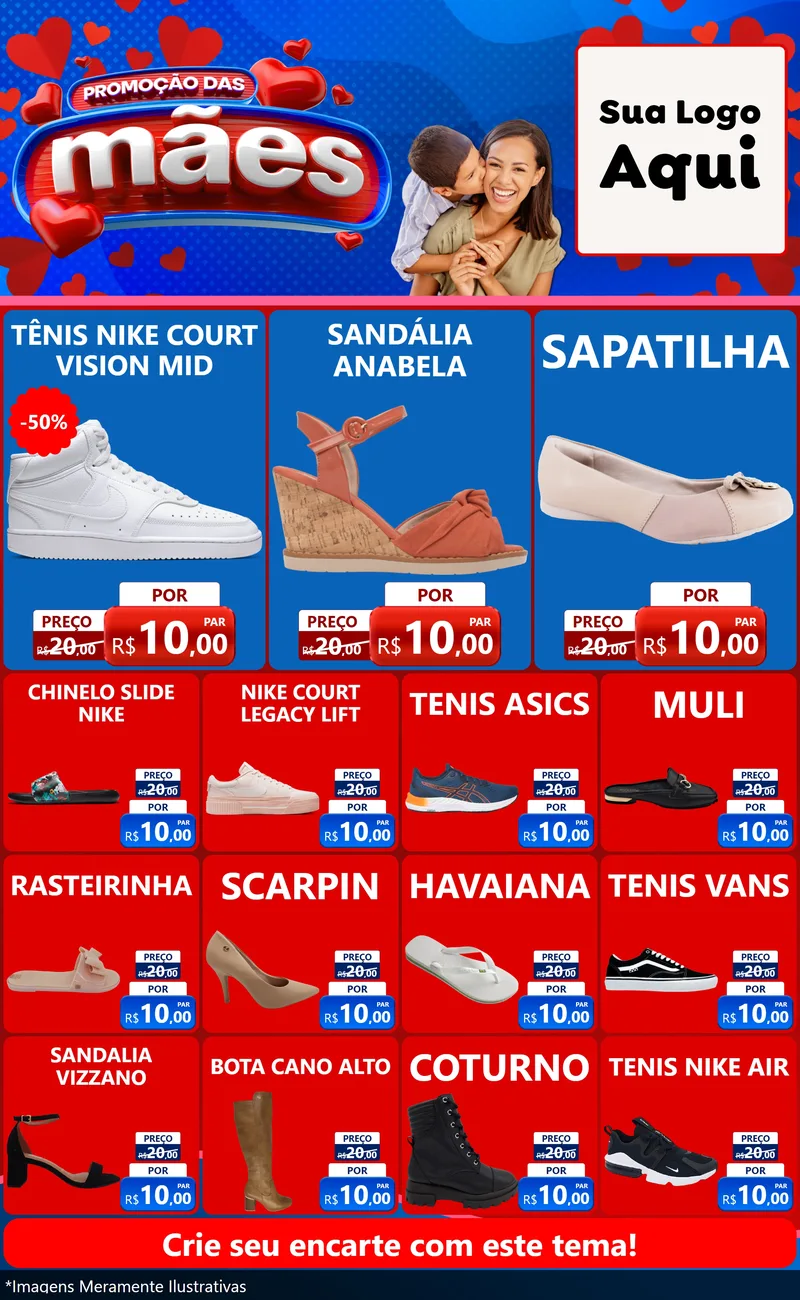 Modelo de Encarte para Encarte Grande com o tema Promoção das Mães para Calçados