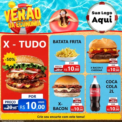 Modelo de Rede Social para Feed Facebook com o tema Verão da Economia para Hamburgueria