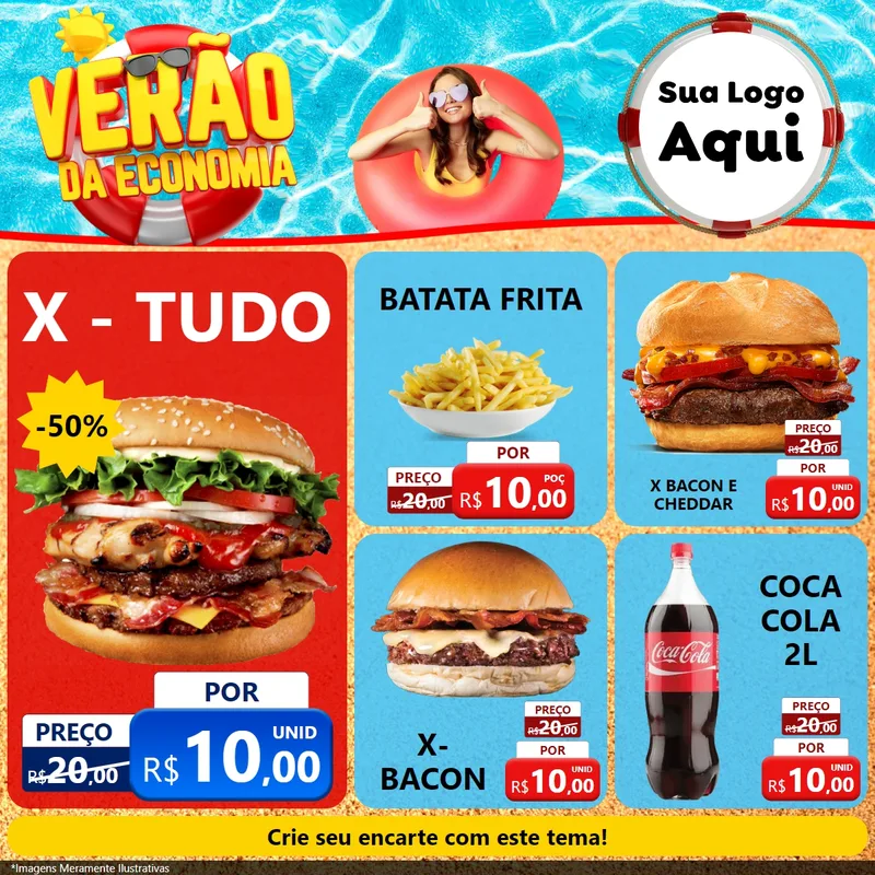 Modelo de Rede Social para Feed Facebook com o tema Verão da Economia para Hamburgueria