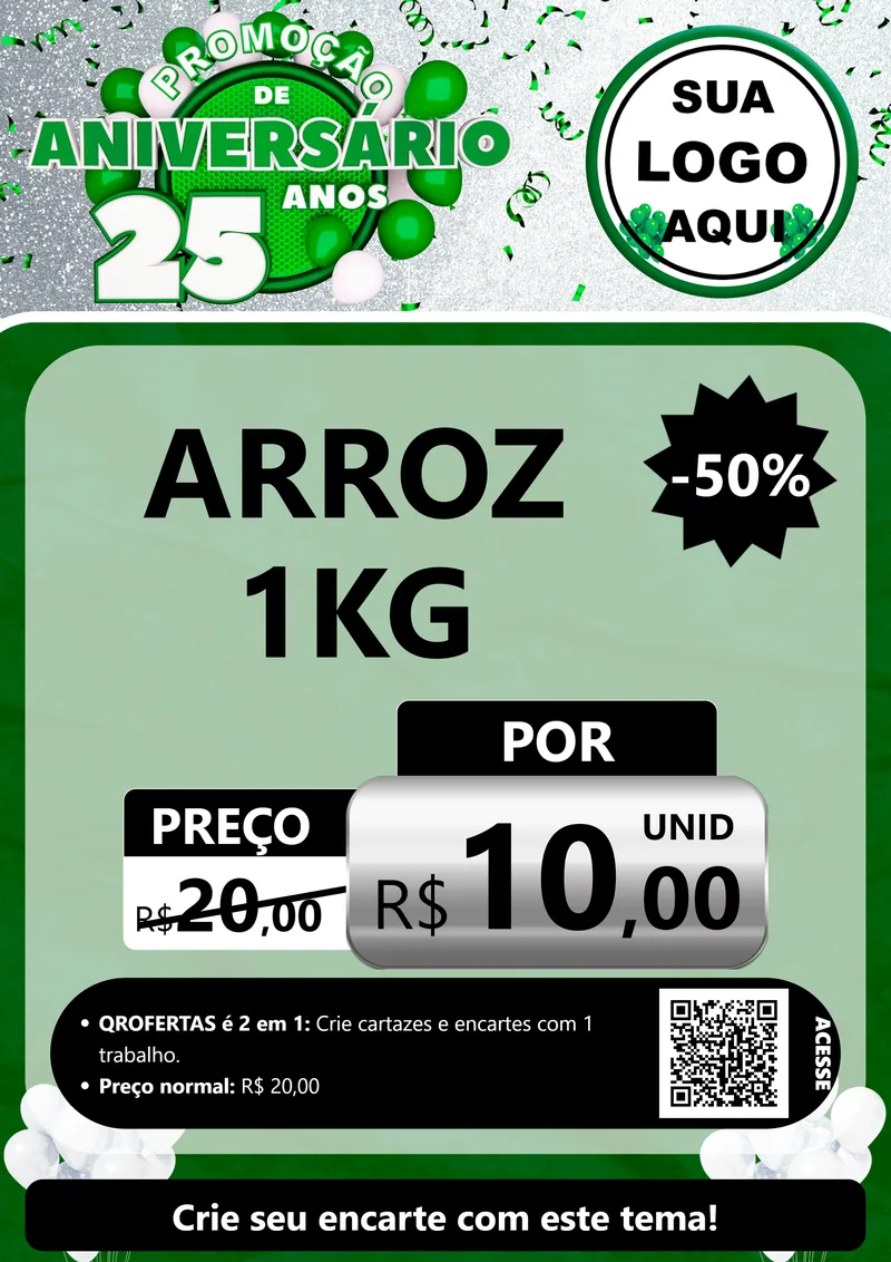 Modelo de Cartaz para Cartaz A4 Vertical com o tema Promoção de Aniversário - 25 Anos para Supermercado
