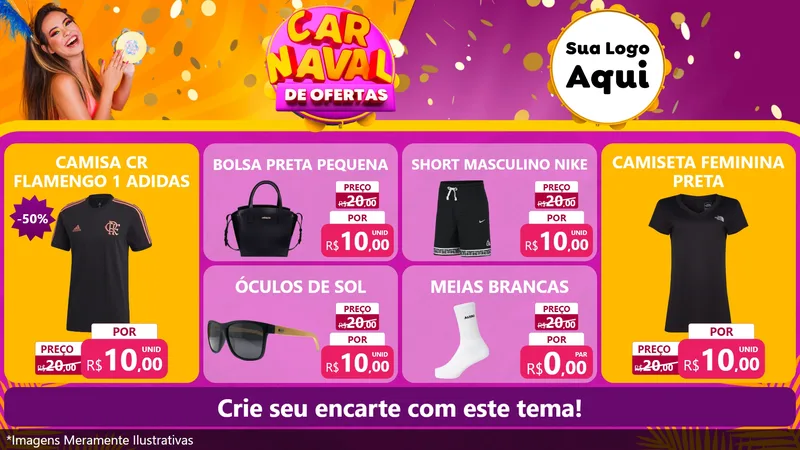 Modelo de TV para TV Horizontal com o tema Carnaval de Ofertas para Roupas e acessórios