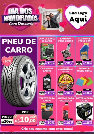 Modelo de Encarte para Encarte A4 Vertical com o tema Dia Dos Namorados Com Desconto para Auto peças