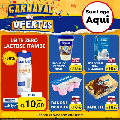 Modelo de Rede Social para Feed Facebook com o tema Carnaval de Ofertas para Frios e Laticínios