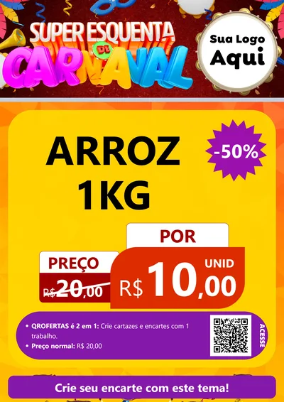 Modelo de Cartaz para Cartaz A4 Vertical com o tema Super Esquenta de Carnaval para Supermercado