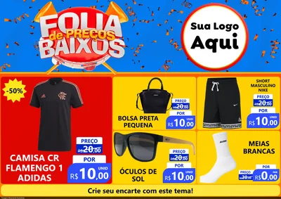 Modelo de Encarte para Encarte A4 Horizontal com o tema Folia de Preços Baixos para Roupas e acessórios