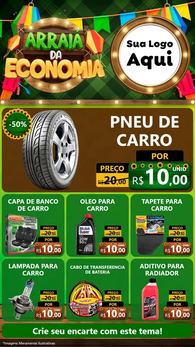 Modelo de Rede Social para Stories com o tema Arraiá de Economia para Auto peças