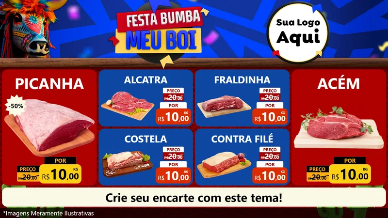 Modelo de TV para TV Horizontal com o tema Festa Bumba meu Boi para Açougue
