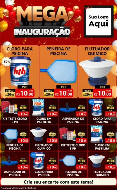 Modelo de Encarte para Encarte Grande com o tema Mega Inauguração para Produtos para Piscina