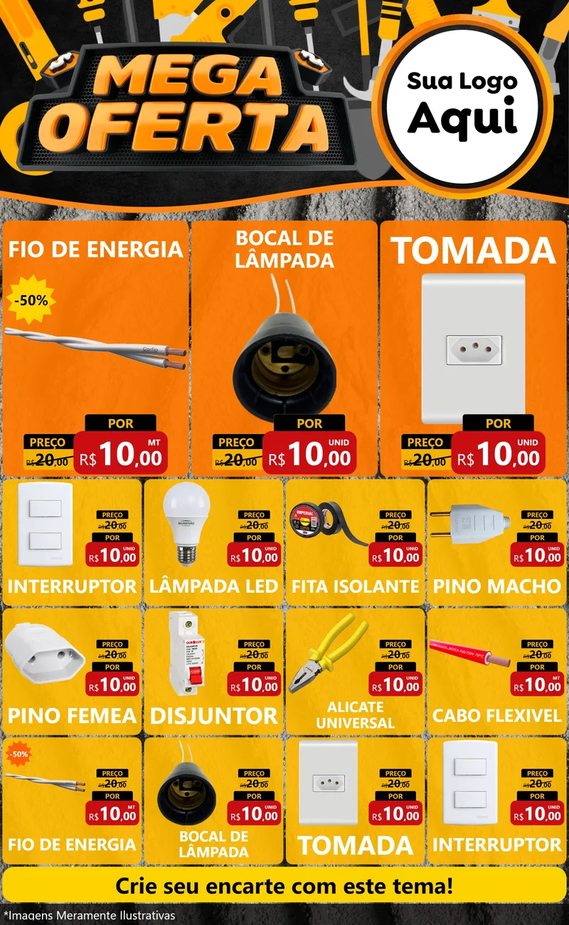 Modelo de Encarte para Encarte Grande com o tema Mega Oferta para Materiais Elétricos