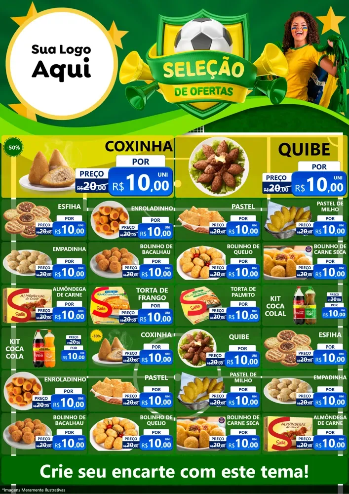 Modelo de Encarte para Encarte A4 Vertical com o tema Seleção de Ofertas - Copa para Salgadaria