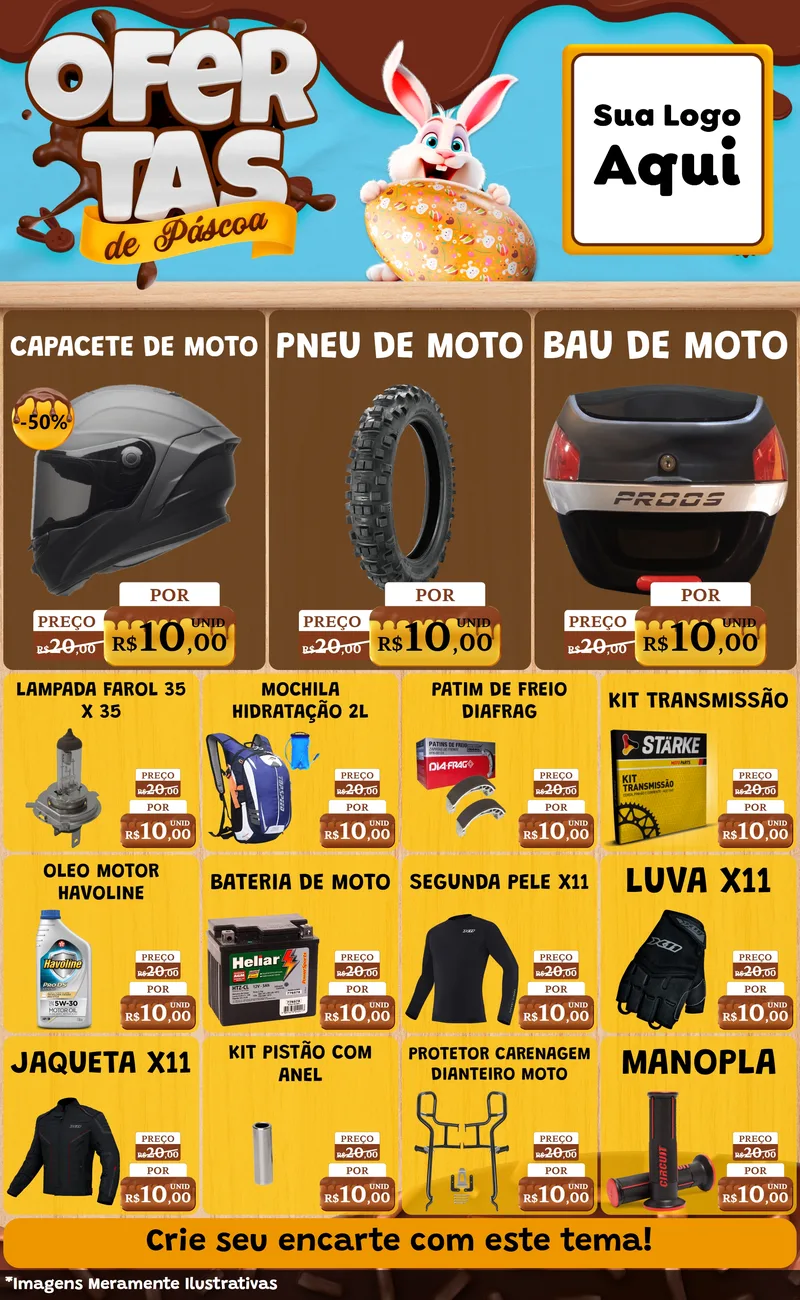 Modelo de Encarte para Encarte Grande com o tema Ofertas de Páscoa para Moto peças