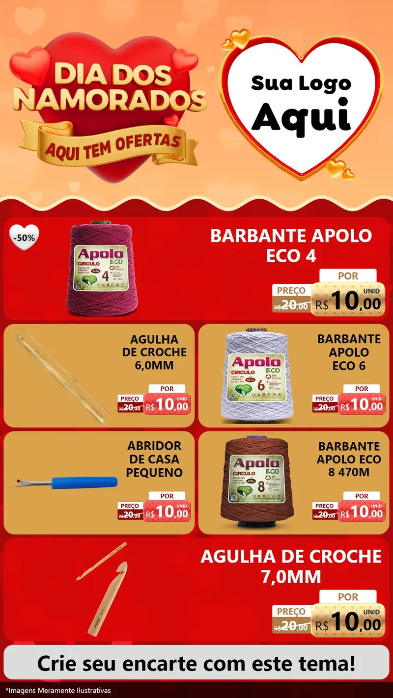 Modelo de TV para TV Vertical com o tema Dia dos Namorados - Aqui Tem Ofertas para Armarinho e Aviamentos