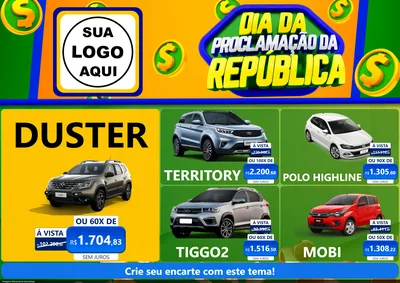 Modelo de Encarte para Encarte A4 Horizontal com o tema Dia Da Proclamação da República para Concessionaria de Carros
