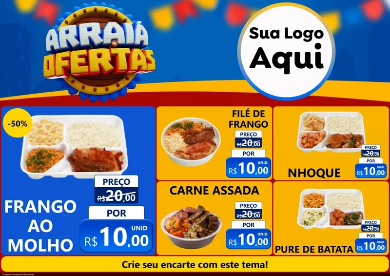 Modelo de Encarte para Encarte A4 Horizontal com o tema Arraiá de Ofertas - Junina para Restaurante