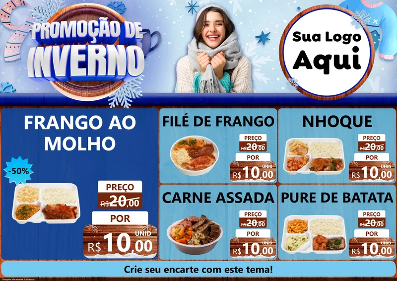 Modelo de Encarte para Encarte A4 Horizontal com o tema Promoção de Inverno para Restaurante
