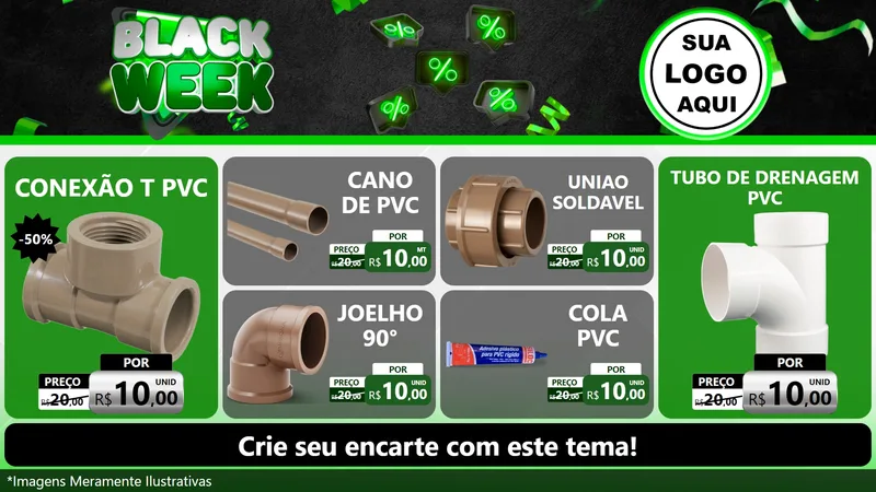 Modelo de TV para TV Horizontal com o tema Black Week para Tubos e conexões