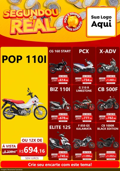 Modelo de Encarte para Encarte A4 Vertical com o tema Segundou do Real para Concessionaria de Motos