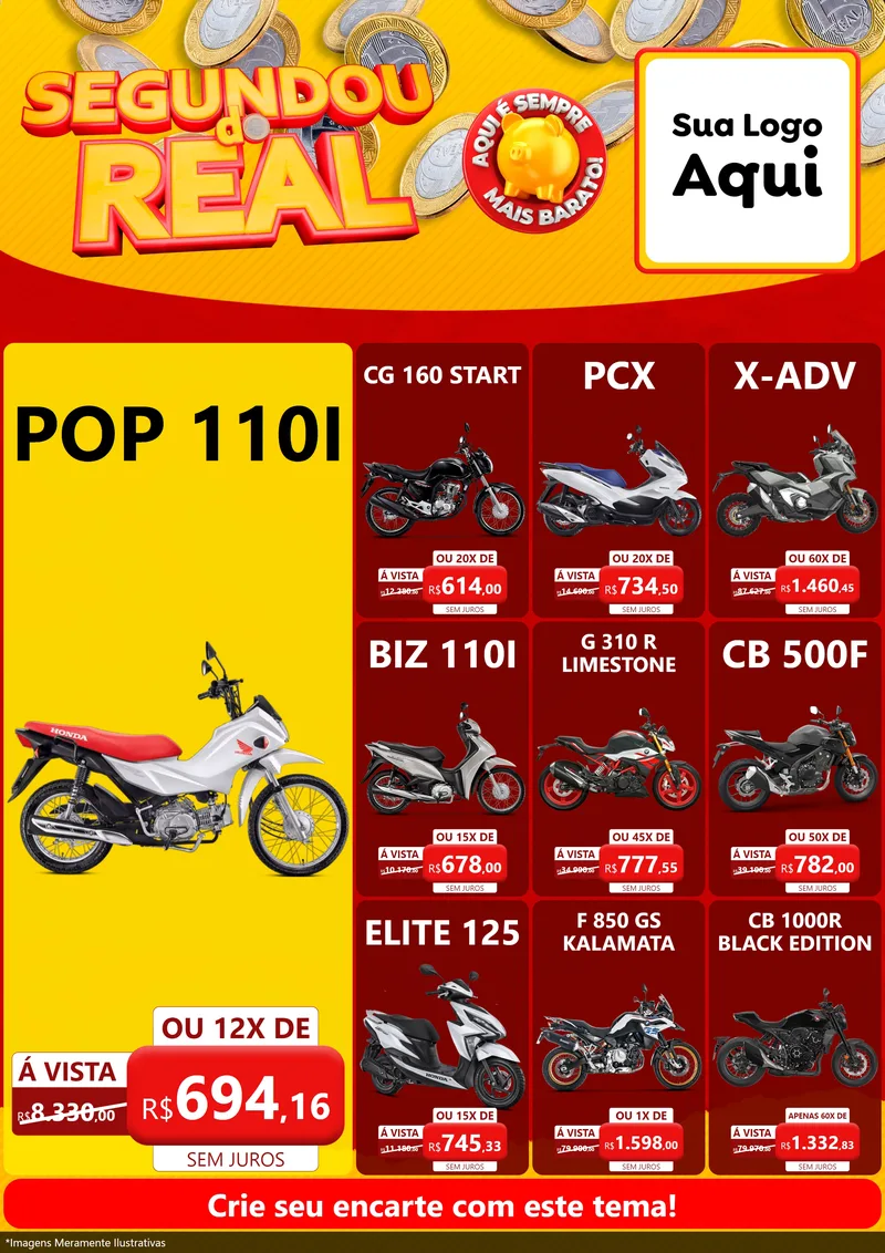 Modelo de Encarte para Encarte A4 Vertical com o tema Segundou do Real para Concessionaria de Motos