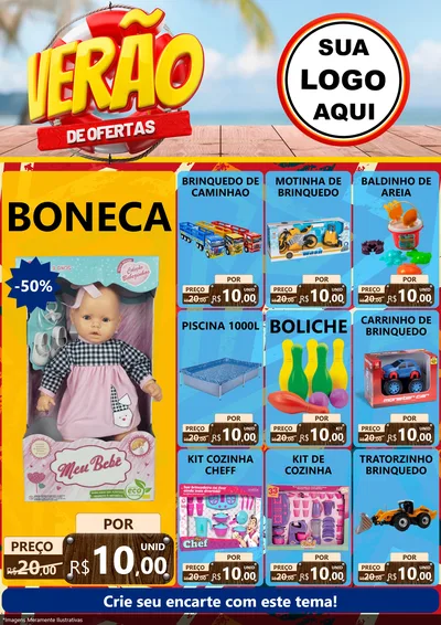 Modelo de Encarte para Encarte A4 Vertical com o tema Verão de Ofertas para Brinquedos