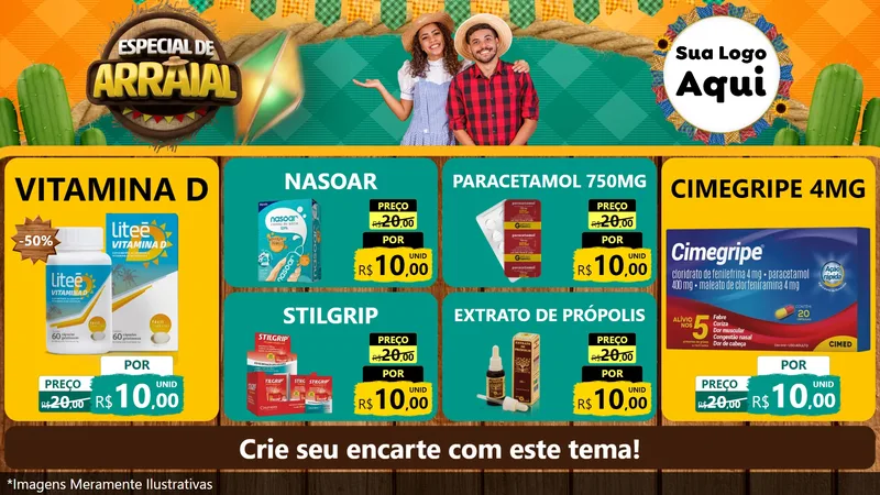 Modelo de TV para TV Horizontal com o tema Especial De Arraial para Farmácia
