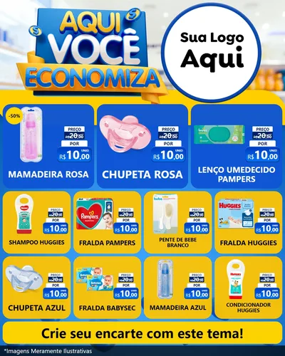 Modelo de Rede Social para Feed Instagram com o tema Aqui Você Economiza para Bebês