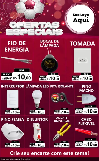 Modelo de Encarte para Encarte Grande com o tema Ofertas Especiais - Futebol para Materiais Elétricos