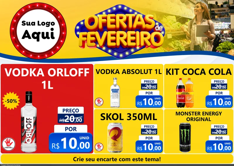 Modelo de Encarte para Encarte A4 Horizontal com o tema Ofertas de Fevereiro para Distribuidora de bebidas