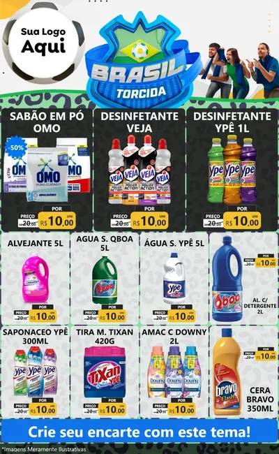 Modelo de Encarte para Encarte Grande com o tema Brasil Torcida - Copa para Produtos de Limpeza