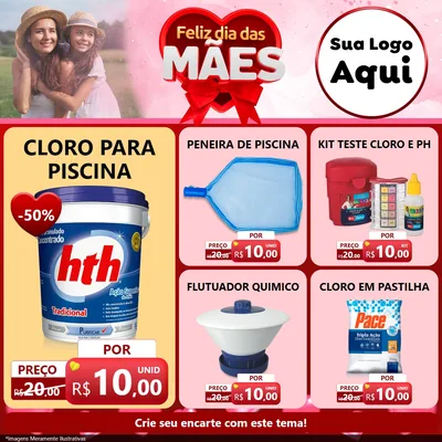 Modelo de Rede Social para Feed Facebook com o tema Feliz Dia Das Mães para Produtos para Piscina