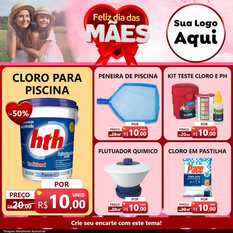 Modelo de Rede Social para Feed Facebook com o tema Feliz Dia Das Mães para Produtos para Piscina