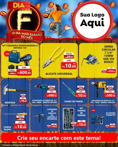 Modelo de Rede Social para Feed Instagram com o tema Dia F - O Dia Mais Barato Do Mês para Maquinas e Ferramentas