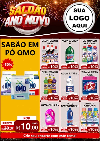 Modelo de Encarte para Encarte A4 Vertical com o tema Saldão de Ano Novo para Produtos de Limpeza