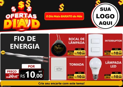 Modelo de Encarte para Encarte A4 Horizontal com o tema Ofertas Dia D para Materiais Elétricos