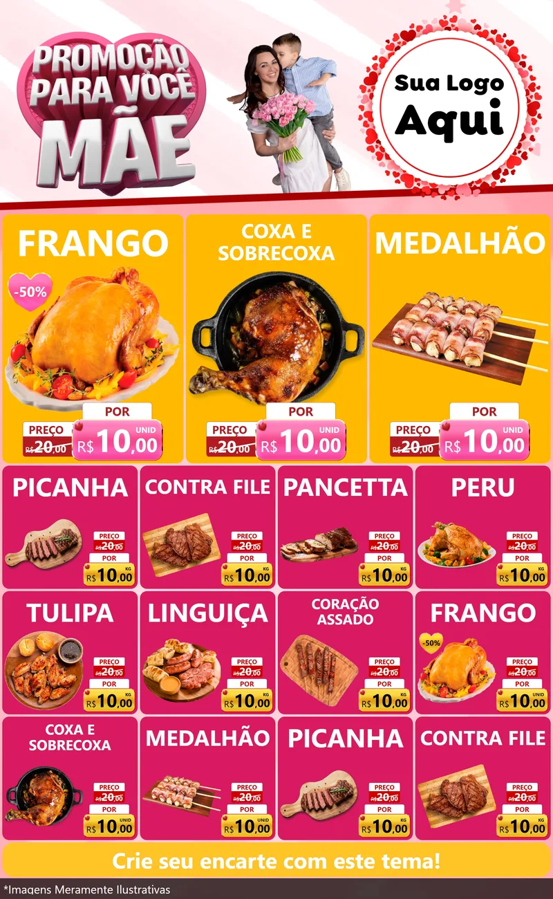 Modelo de Encarte para Encarte Grande com o tema Promoção Para Você Mãe para Assados