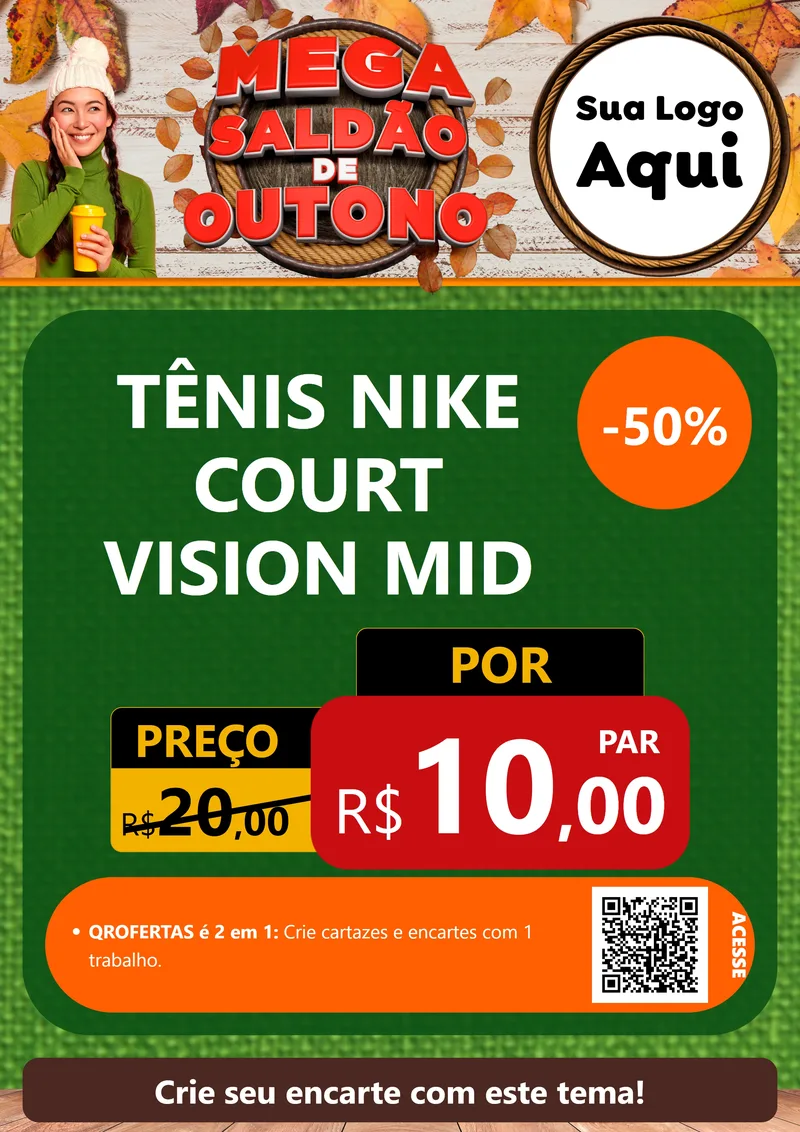 Modelo de Cartaz para Cartaz A4 Vertical com o tema Mega Saldão de Outono para Calçados
