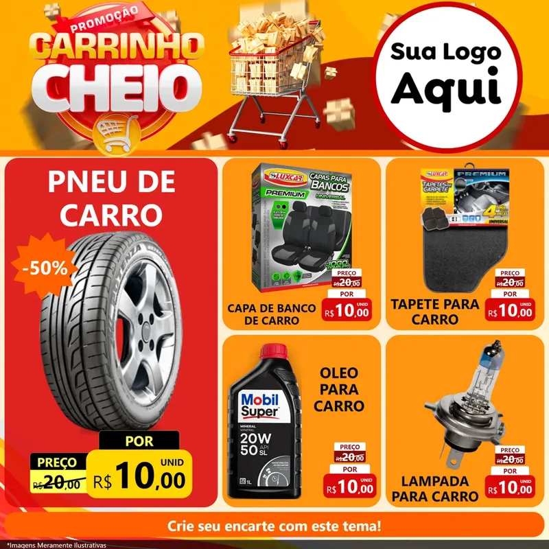 Modelo de Rede Social para Feed Facebook com o tema Promoção carrinho cheio para Auto peças
