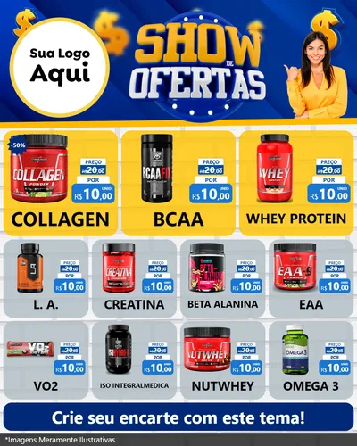 Modelo de Rede Social para Feed Instagram com o tema Show de Ofertas para Suplementos alimentares