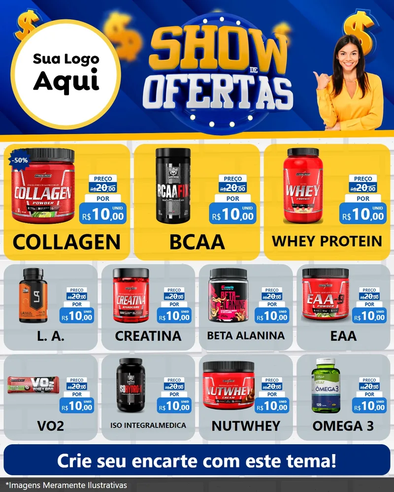 Modelo de Rede Social para Feed Instagram com o tema Show de Ofertas para Suplementos alimentares