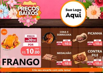 Modelo de Encarte para Encarte A4 Horizontal com o tema Primavera de Preços Baixos para Assados