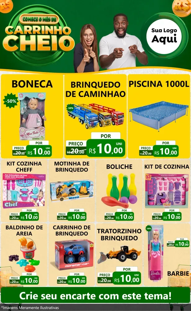 Modelo de Encarte para Encarte Grande com o tema Carrinho Cheio para Brinquedos