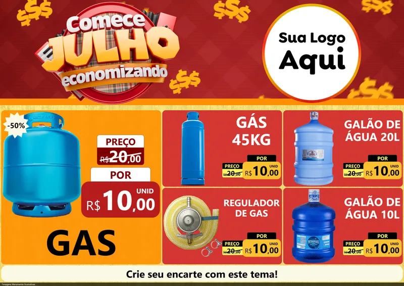 Modelo de Encarte para Encarte A4 Horizontal com o tema Comece Julho Economizando para Água e gás